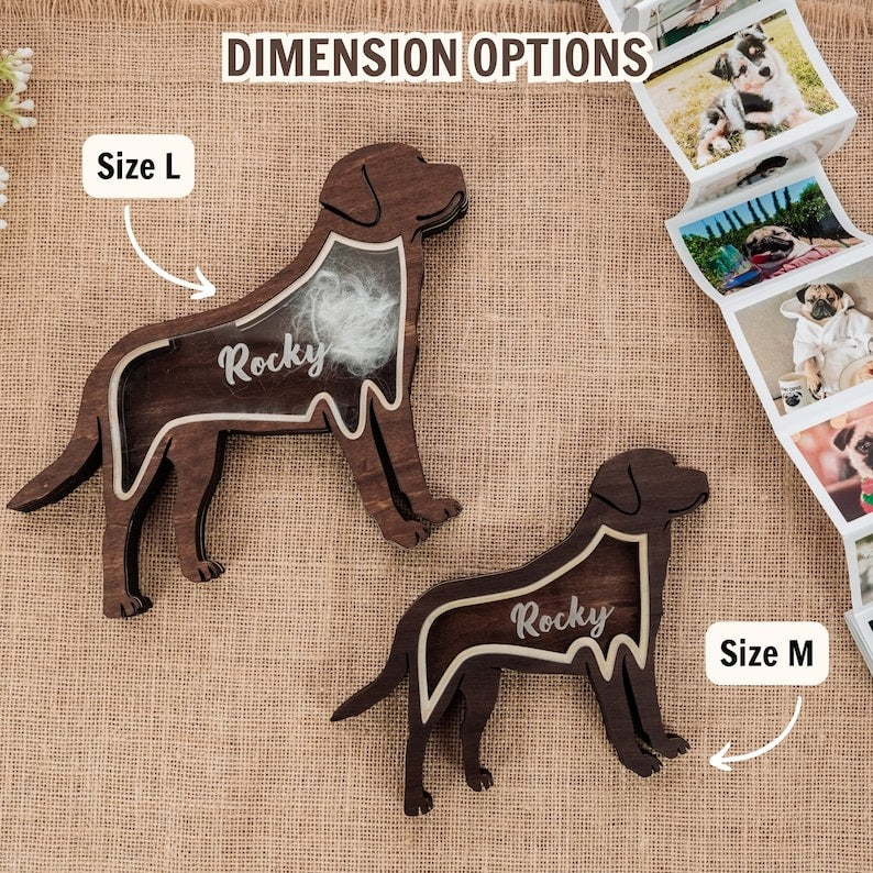Custom Wooden Pet Fur Keepsake Box Picture Frame, Pet Paw Memorial Box, Pet Ashes Teeth Hair Box Pet Lover Sculpture Paw Print Memorial