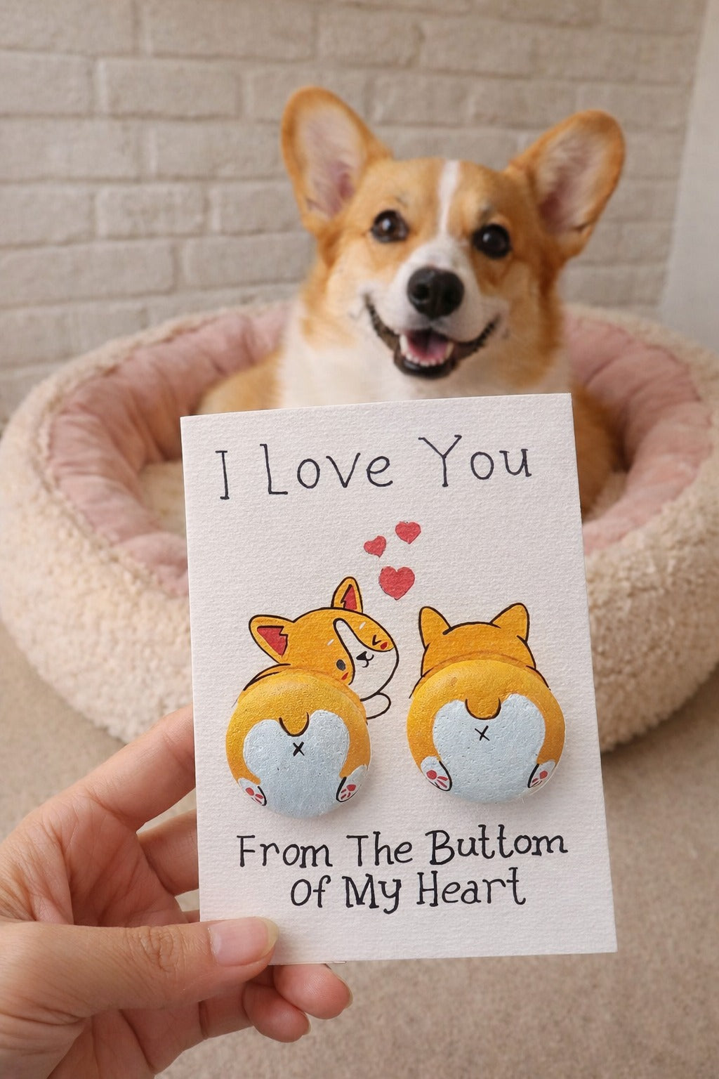 Corgi Butt Pebble Art Card - Personalized Hand-Painted Love Card With Your Message - Gift For Dog Lovers