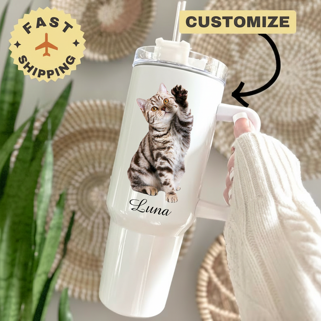 Custom Cat Photo Tumbler, Personalized Cat Photo Cup