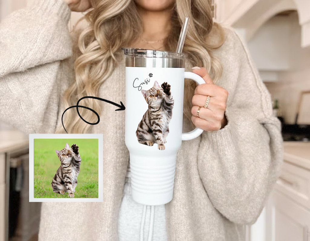 Custom Cat Photo Tumbler, Personalized Cat Photo Cup