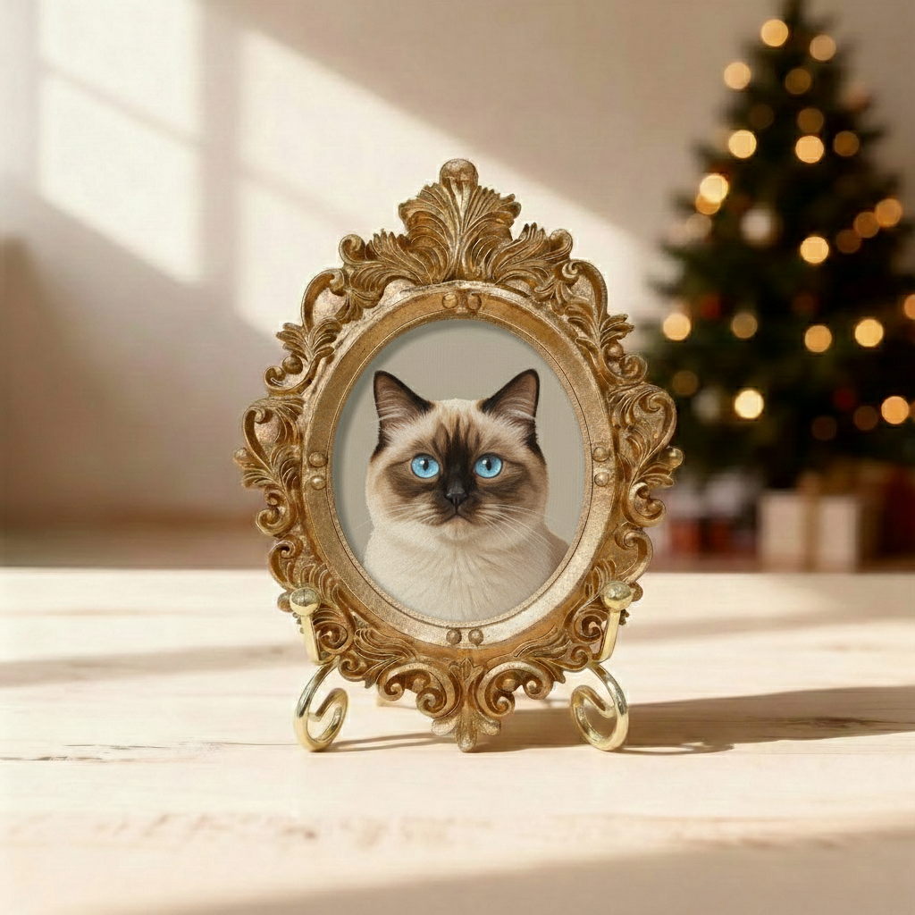 Custom Hand-Painted Pet Memorial Portrait–  Cat Remembrance Gift,Pet Loss Keepsake with Ornate Mini Frame