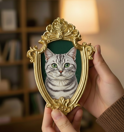 Hand-Painted American Shorthair Portrait From Photo - Personalized Cat Painting In Gold Frame - Cat Mom Gift