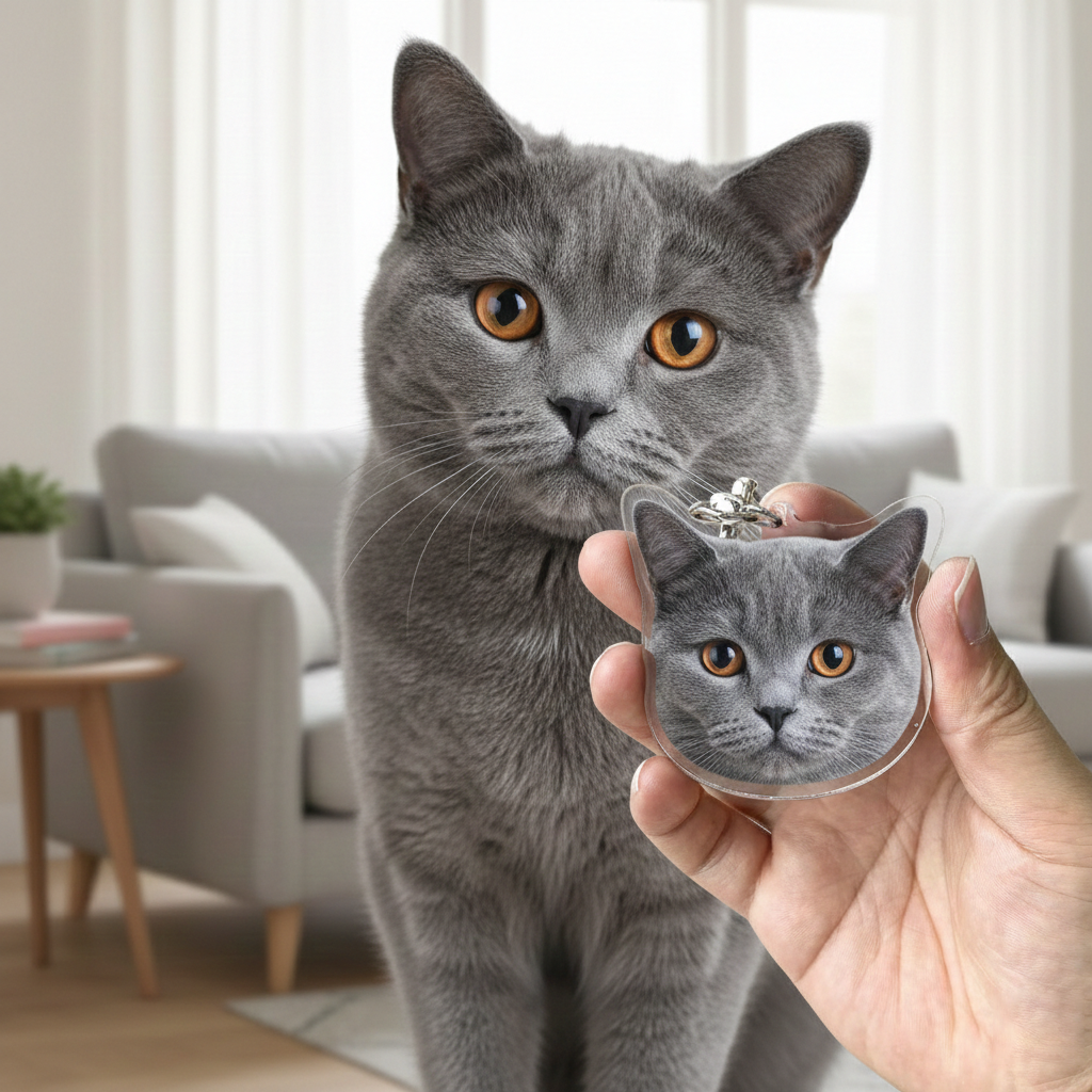 Personalized British Shorthair Keychain, Custom Cat Photo Keychain