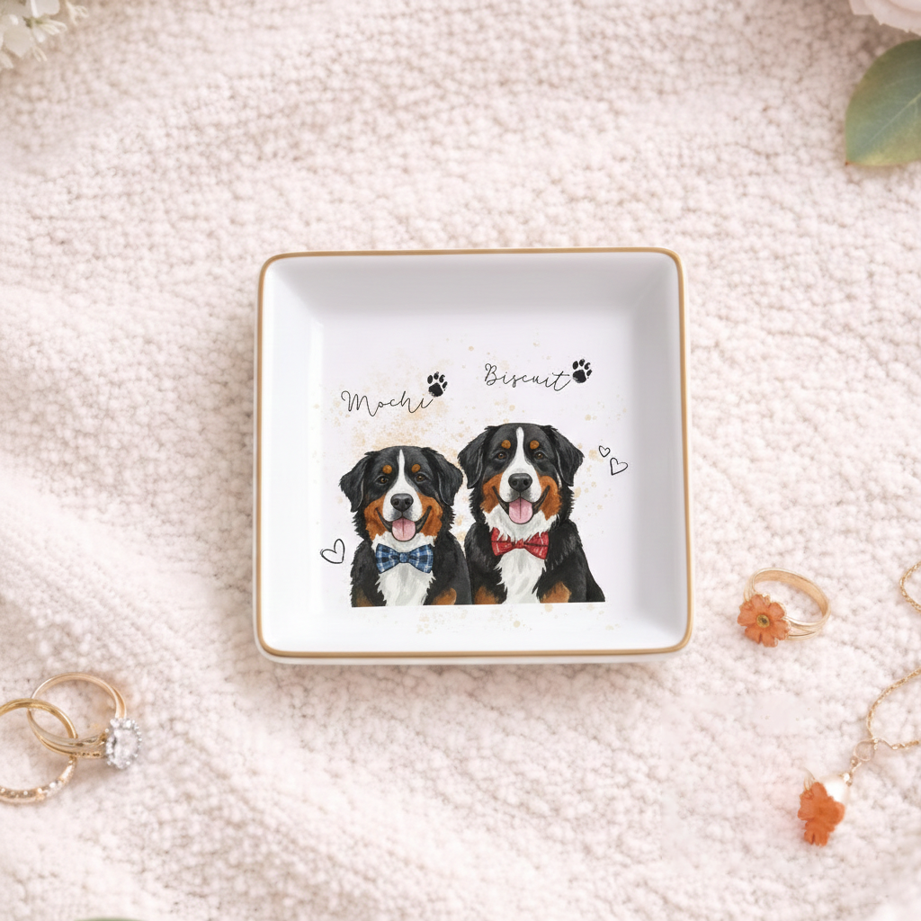Custom Pet Photo Ring Dish | Personalized Watercolor Keepsake | Dog Portrait Ceramic Jewelry Trinket Dish
