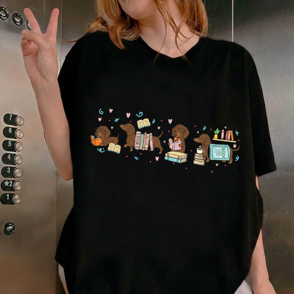 Dachshund Book Lover Shirt | Reading Wiener Dog Tee, Bookish Doxie Gifts for Dog Moms