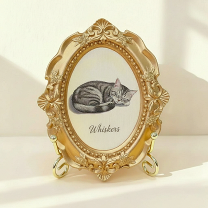 Hand-Painted American Shorthair Portrait From Photo - Personalized Cat Painting In Gold Frame - Cat Mom Gift