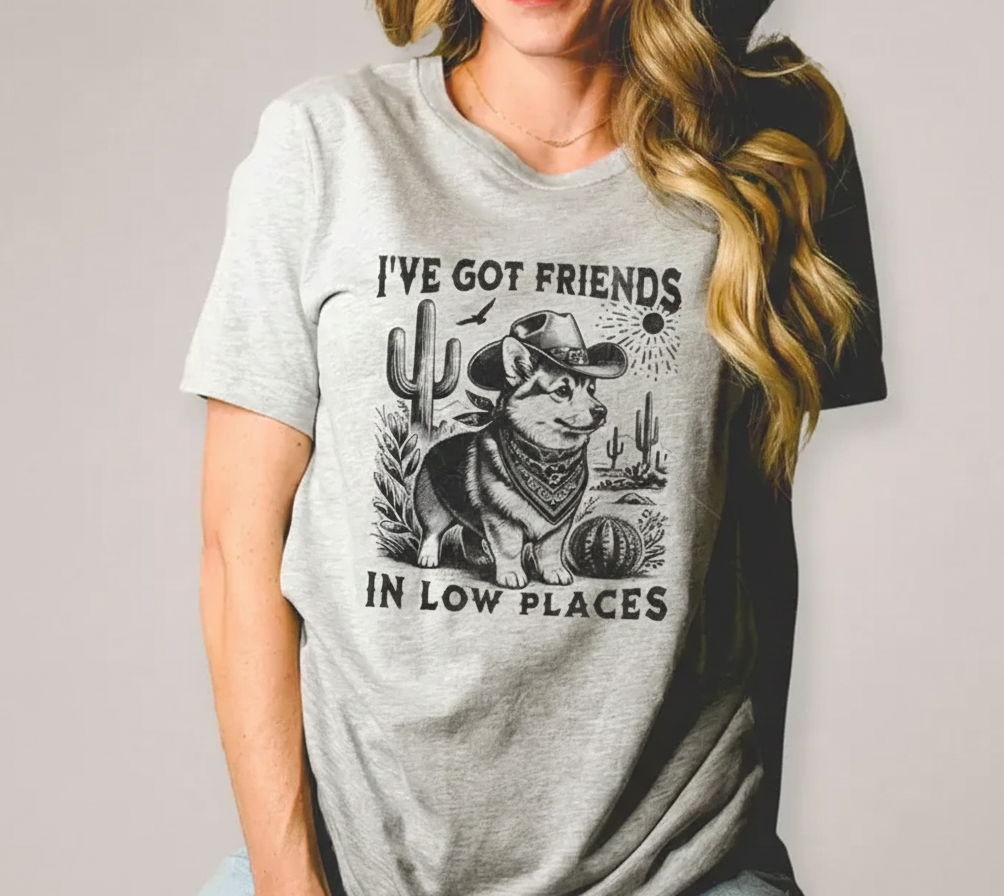 Funny Corgi Shirt, Gift For Corgi Lover, Retro T-Shirt For Corgi Mom, I've Got Friends In Low Places Corgi Dad Tee