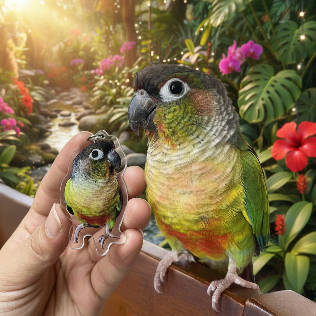 Custom Parrot Keychain, Personalized Bird Photo Keychain