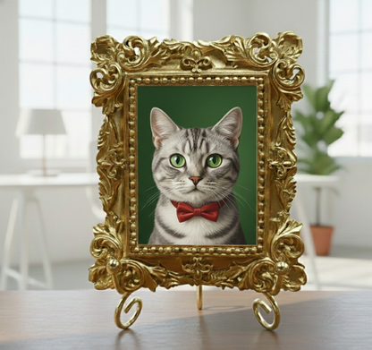 Hand-Painted American Shorthair Portrait From Photo - Personalized Cat Painting In Gold Frame - Cat Mom Gift