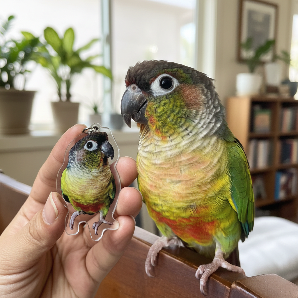 Custom Parrot Keychain, Personalized Bird Photo Keychain