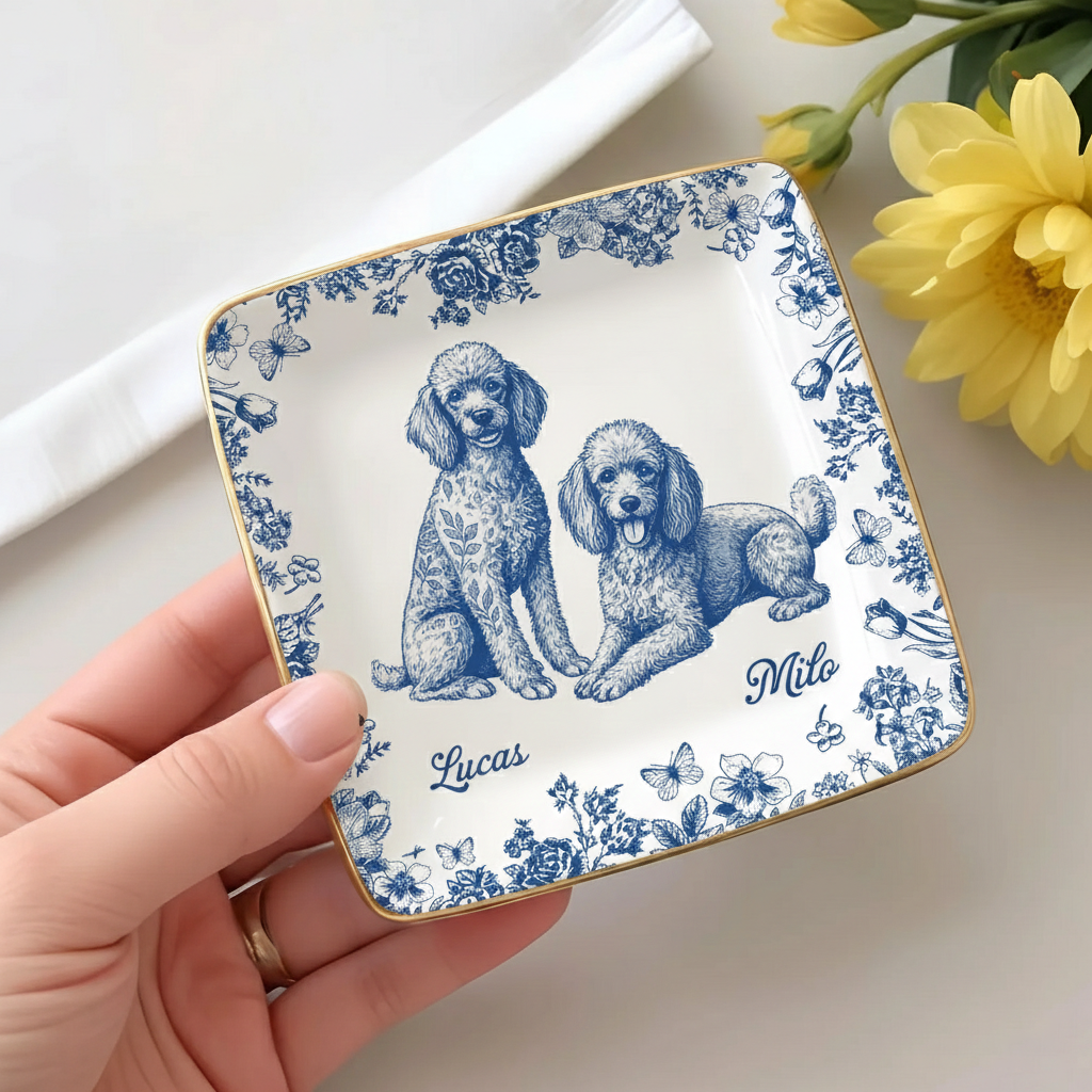 Custom Pet Portrait Jewelry Dish, Jewelry Dish Gift for Pet Lover, Dog Mom Trinket Dish