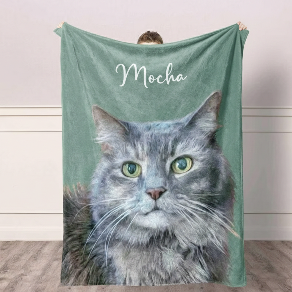 Personalized Pet Photo Blanket: Custom Fleece Dog/Cat Mom Gift