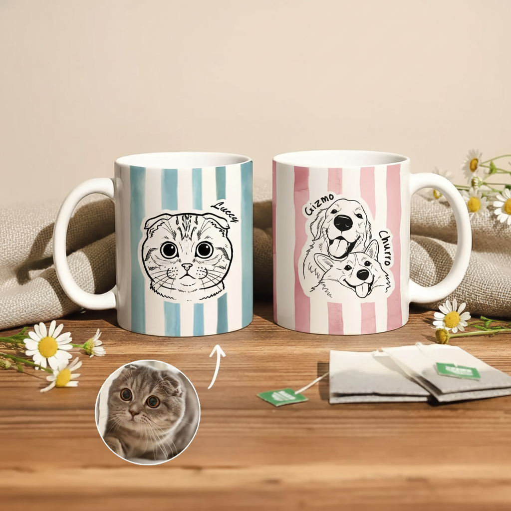Custom Pet Portrait Mug, Personalized Dog Mug, Custom Cat Mug, Pet Memorial Gift