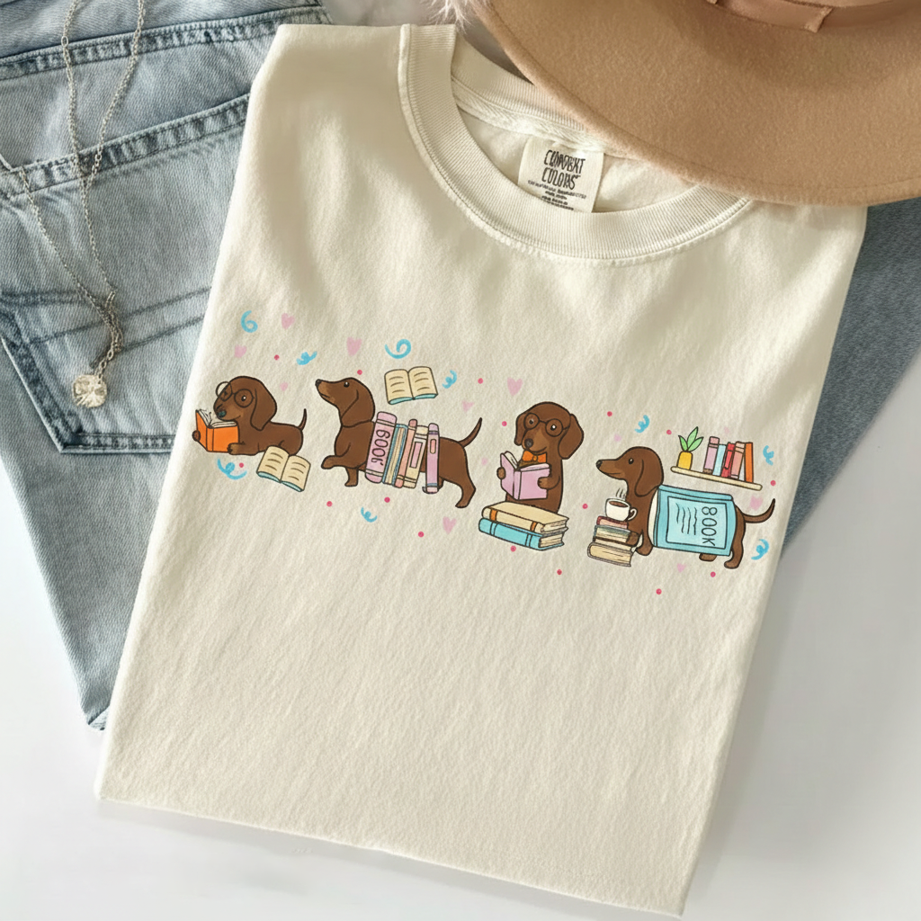 Dachshund Book Lover Shirt - Reading Wiener Dog Tee With Custom Pet Option - Bookish Gift For Dog Moms
