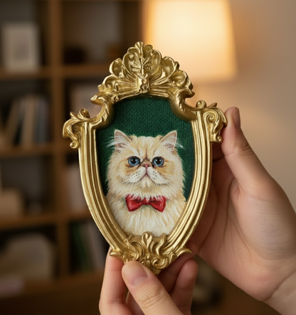 Hand-Painted Cat Portrait From Photo - Personalized Acrylic Pet Painting In Gold Baroque Frame - Cat Mom Gift