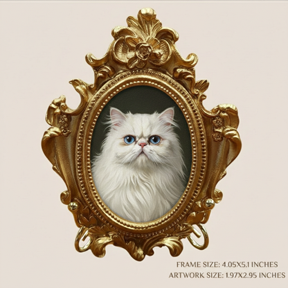 Hand-Painted Cat Portrait From Photo - Personalized Acrylic Pet Painting In Gold Baroque Frame - Cat Mom Gift