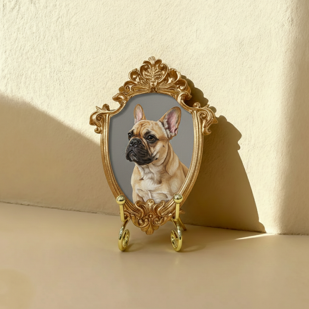 Hand-Painted French Bulldog Portrait From Photo - Acrylic Dog Painting In Gold Frame - Frenchie Mom Gift
