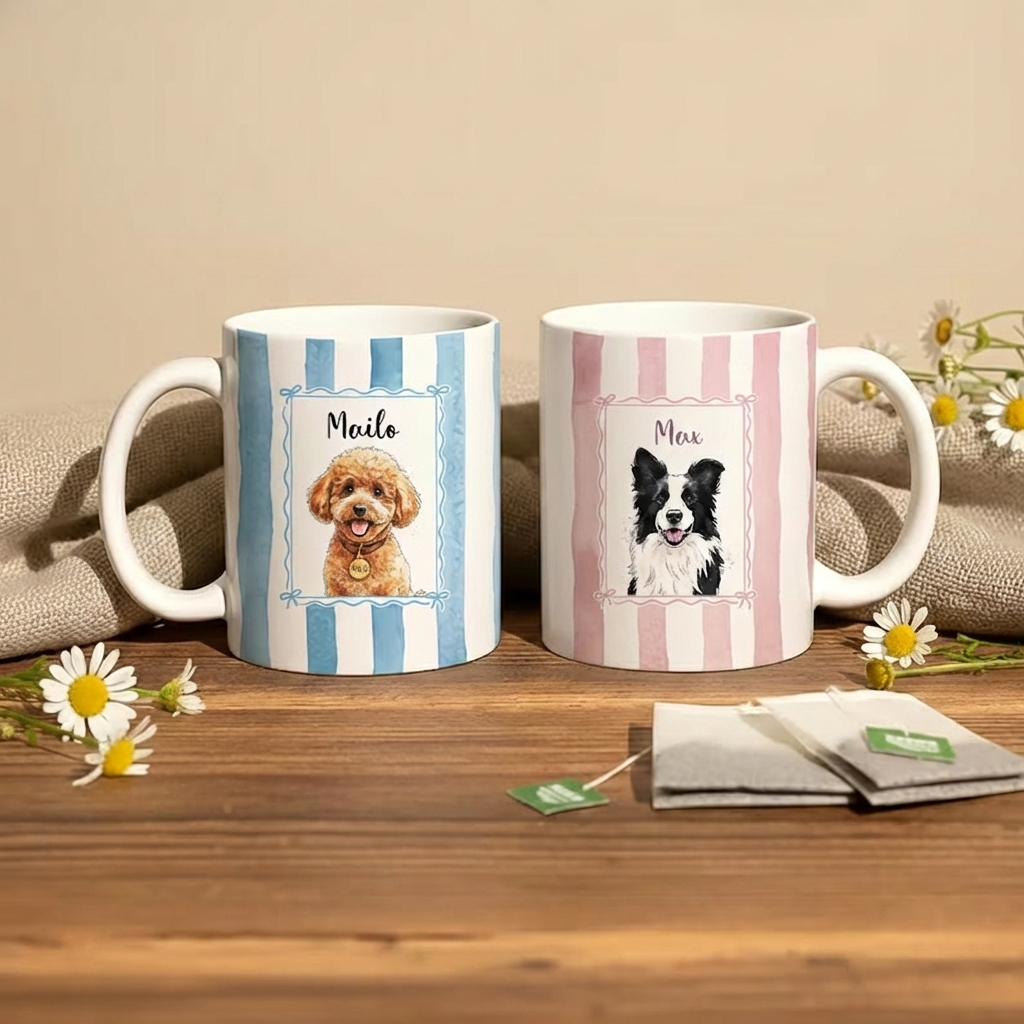Custom Pet Portrait Mug, Custom Dog Mug Line Art, Dog Lover Gift, Pet Memorial Gift, Personalized Coffee Mug