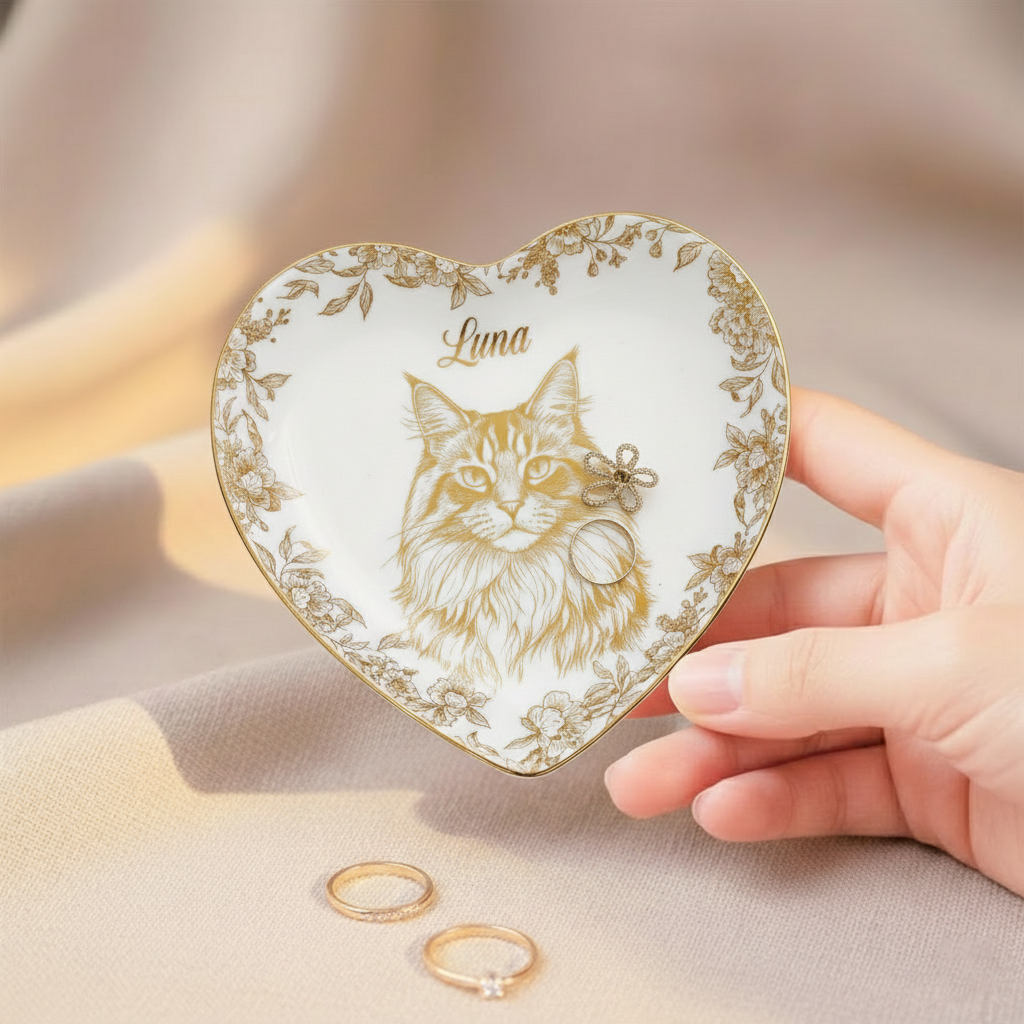 Custom Pet Portrait Jewelry Tray, Toile De Jouy Ceramic Keepsake, Dog Cat Memorial Gift