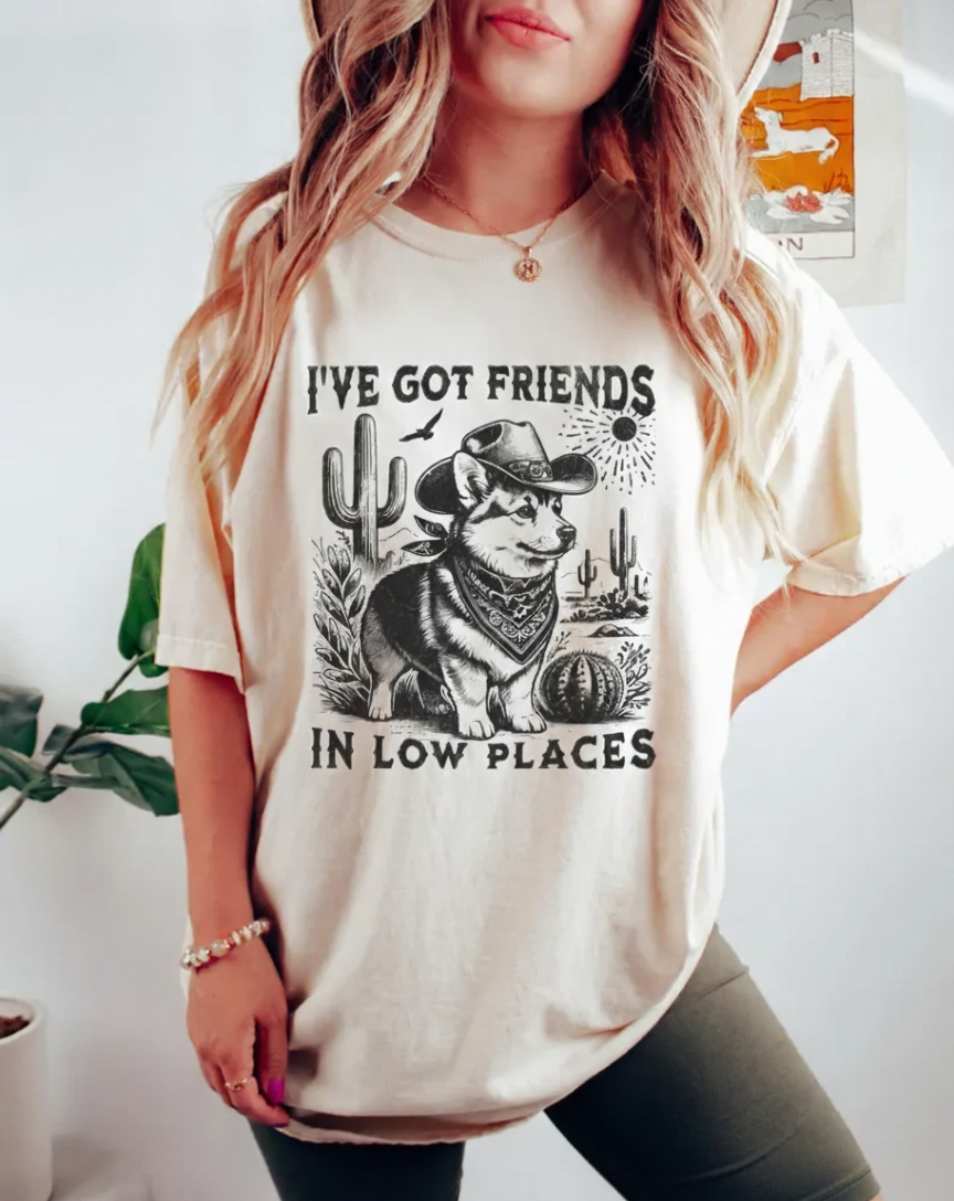 Funny Corgi Shirt, Gift For Corgi Lover, Retro T-Shirt For Corgi Mom, I've Got Friends In Low Places Corgi Dad Tee