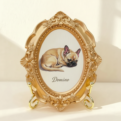 Hand-Painted French Bulldog Portrait From Photo - Acrylic Dog Painting In Gold Frame - Frenchie Mom Gift