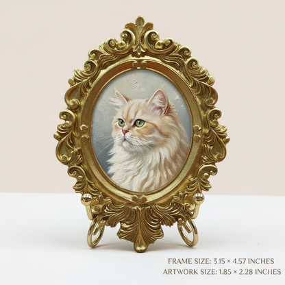 Hand-Painted Cat Portrait From Photo - Personalized Acrylic Pet Painting In Gold Baroque Frame - Cat Mom Gift