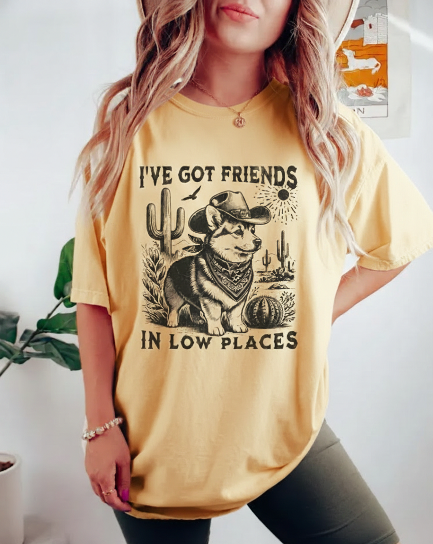 Funny Corgi Shirt, Gift For Corgi Lover, Retro T-Shirt For Corgi Mom, I've Got Friends In Low Places Corgi Dad Tee