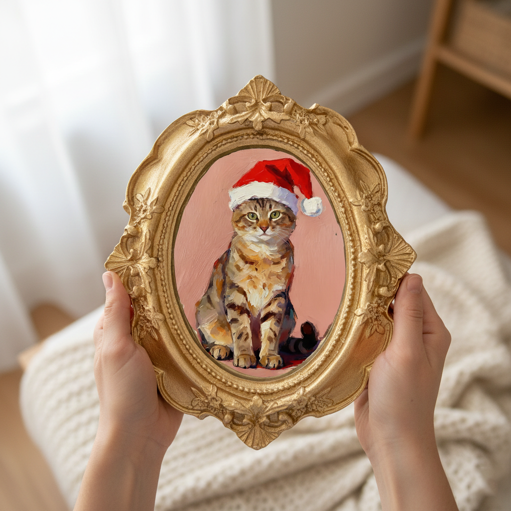Hand-Painted Pet Portrait From Photo - Personalized Acrylic Dog Painting In Ornate Mini Frame - Pet Lover Gift