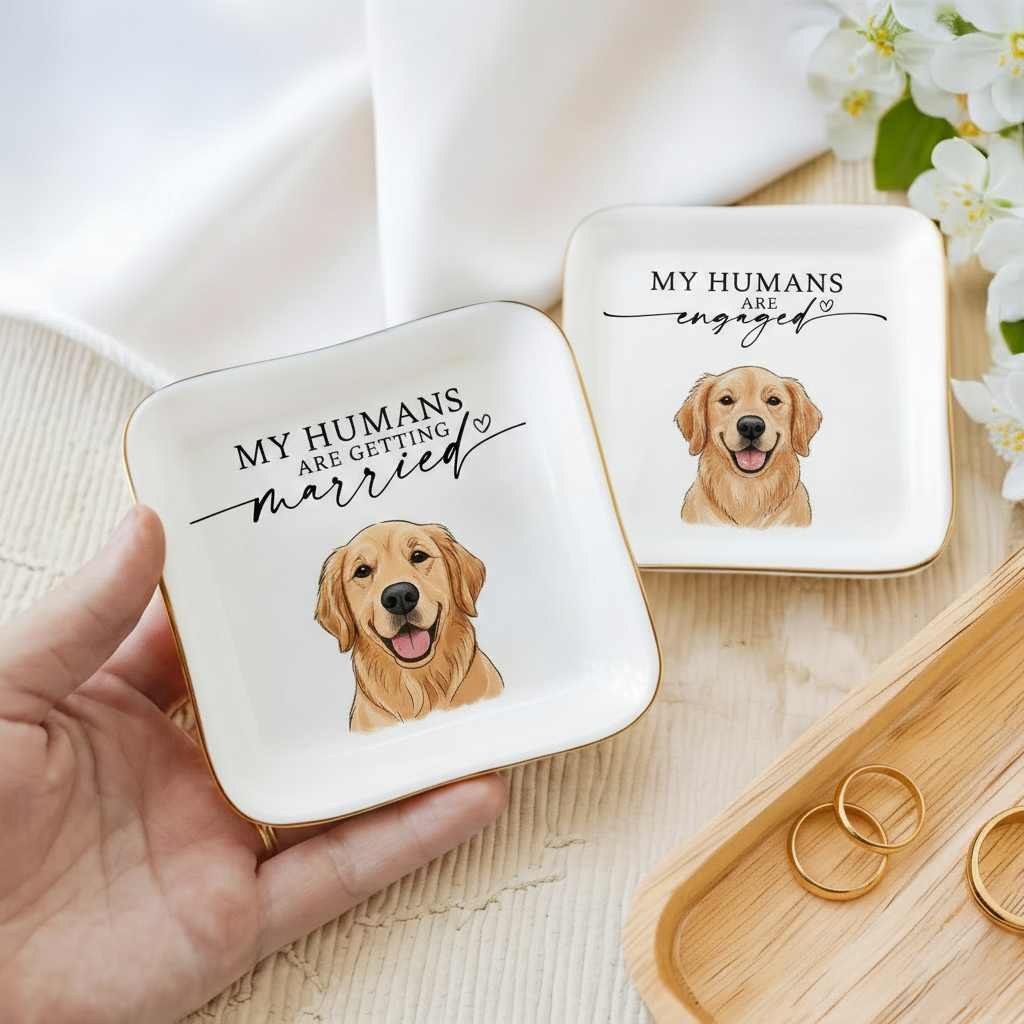 Custom Pet Portrait Ring Dish, Personalized Ceramic Dog Wedding Keepsake, My Humans Are Getting Married, Engagement Gift for Bride & Couple, My Humans Are Getting Married