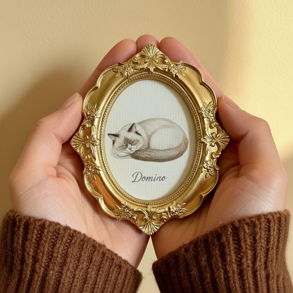 Custom Hand-Painted Pet Memorial Portrait–  Cat Remembrance Gift,Pet Loss Keepsake with Ornate Mini Frame