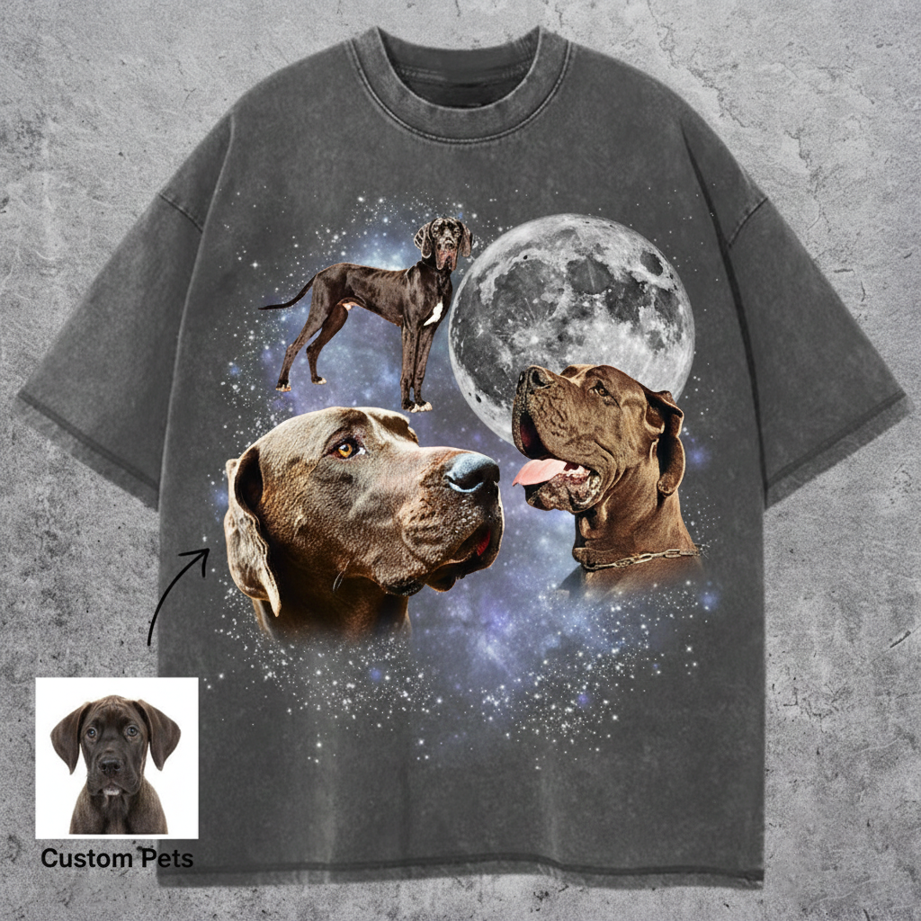 Three Great Dane Moon Shirt, Great Dane Galaxy Tee, Space Dog Lovers Top, Cosmic Pet Design, Gift for Great Dane Owners