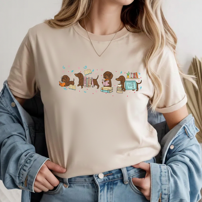 Dachshund Book Lover Shirt - Reading Wiener Dog Tee With Custom Pet Option - Bookish Gift For Dog Moms