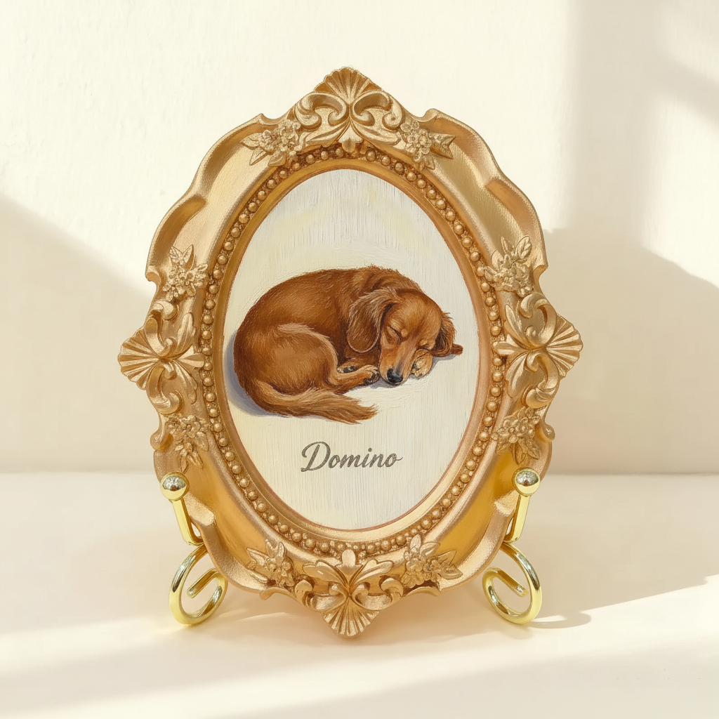 Hand-Painted Dachshund Portrait From Photo - Acrylic Dog Painting In Gold Frame - Dachshund Mom Gift