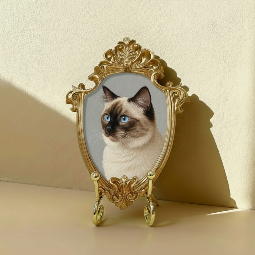 Custom Hand-Painted Pet Memorial Portrait–  Cat Remembrance Gift,Pet Loss Keepsake with Ornate Mini Frame