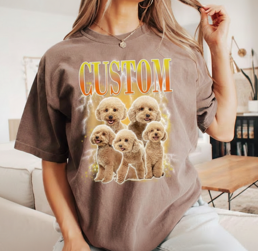 Custom Pet Vintage Bootleg T-Shirt, Retro Personalized Pet Photo + Name Comfort Colors® Shirt, Custom Dog Portrait Top,Design Cat Shirt Tee