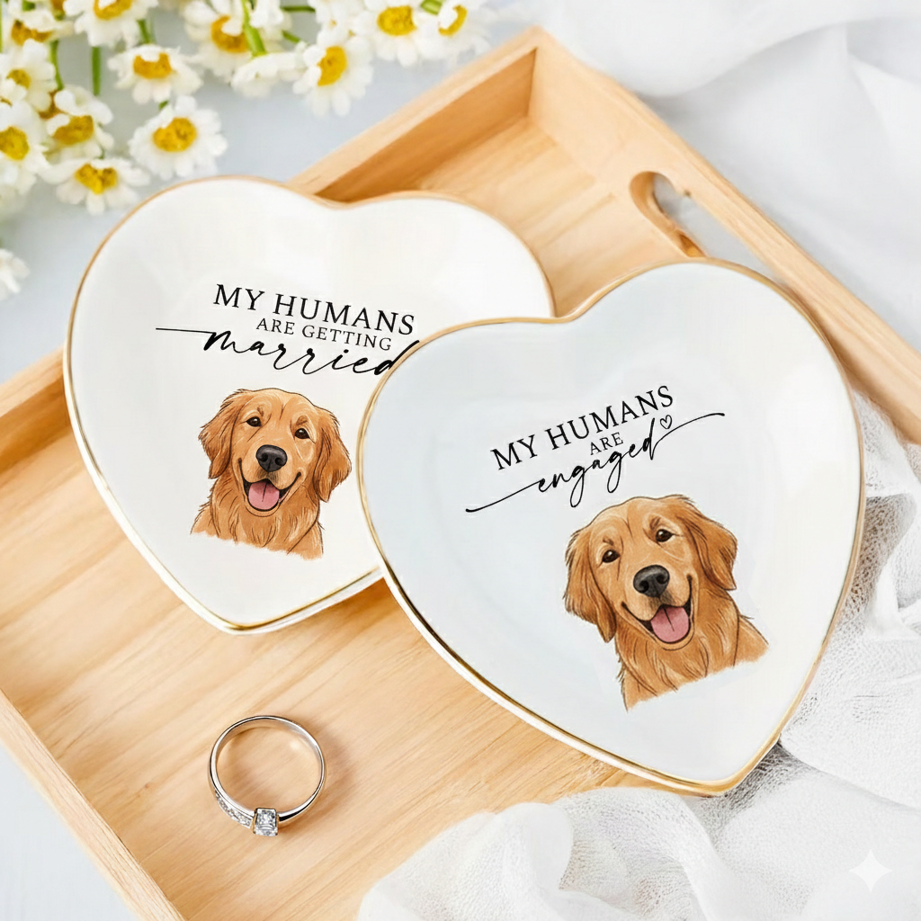 Custom Pet Portrait Ring Dish, Personalized Ceramic Dog Wedding Keepsake, My Humans Are Getting Married, Engagement Gift for Bride & Couple, My Humans Are Getting Married
