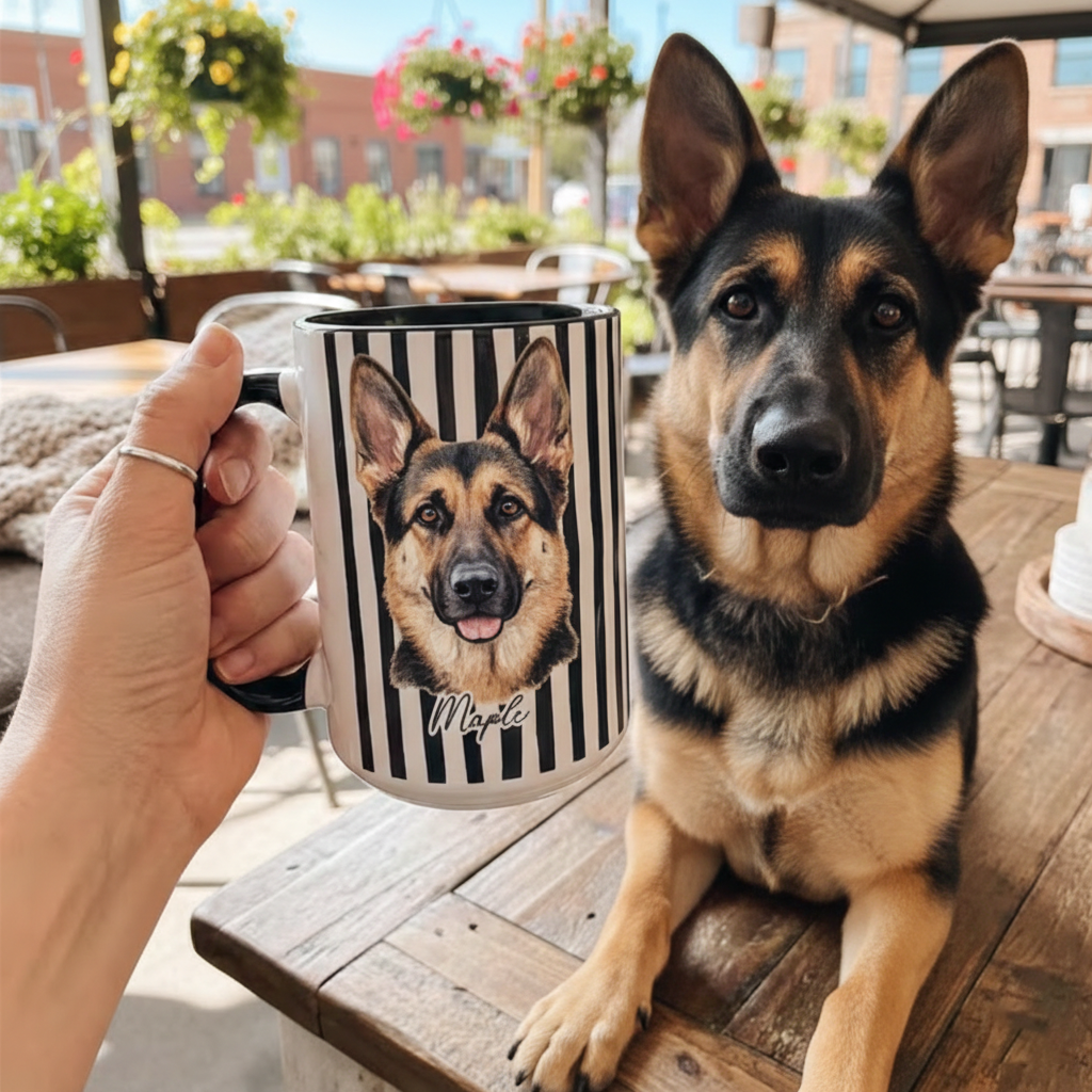 Custom Pet Portrait Mug, Personalized Watercolor Drawing from Dog Photo Cup