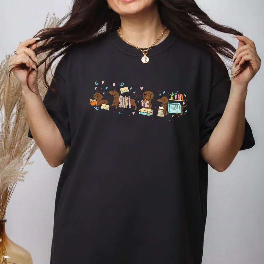 Dachshund Book Lover Shirt | Reading Wiener Dog Tee, Bookish Doxie Gifts for Dog Moms