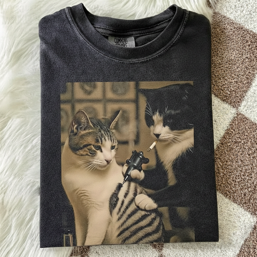 Comfort Colors Retro Cat Tattoo Meme, Viral Tees, Funny Gift Shirt, Meme Sweater, Dark Humor Shirt