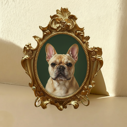 Hand-Painted French Bulldog Portrait From Photo - Acrylic Dog Painting In Gold Frame - Frenchie Mom Gift