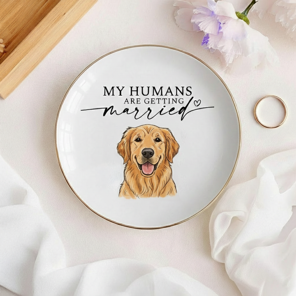 Custom Pet Portrait Ring Dish, Personalized Ceramic Dog Wedding Keepsake, My Humans Are Getting Married, Engagement Gift for Bride & Couple, My Humans Are Getting Married