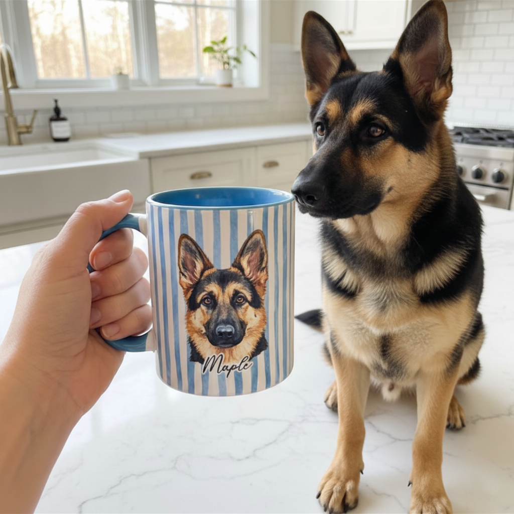 Custom Pet Portrait Mug, Personalized Watercolor Drawing from Dog Photo Cup