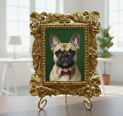 Hand-Painted French Bulldog Portrait From Photo - Acrylic Dog Painting In Gold Frame - Frenchie Mom Gift