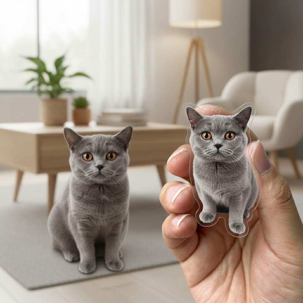 British Shorthair Photo Keychain - Personalized Acrylic Cat Keychain Cut To Shape - Gift For Cat Lovers