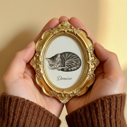 Hand-Painted American Shorthair Portrait From Photo - Personalized Cat Painting In Gold Frame - Cat Mom Gift