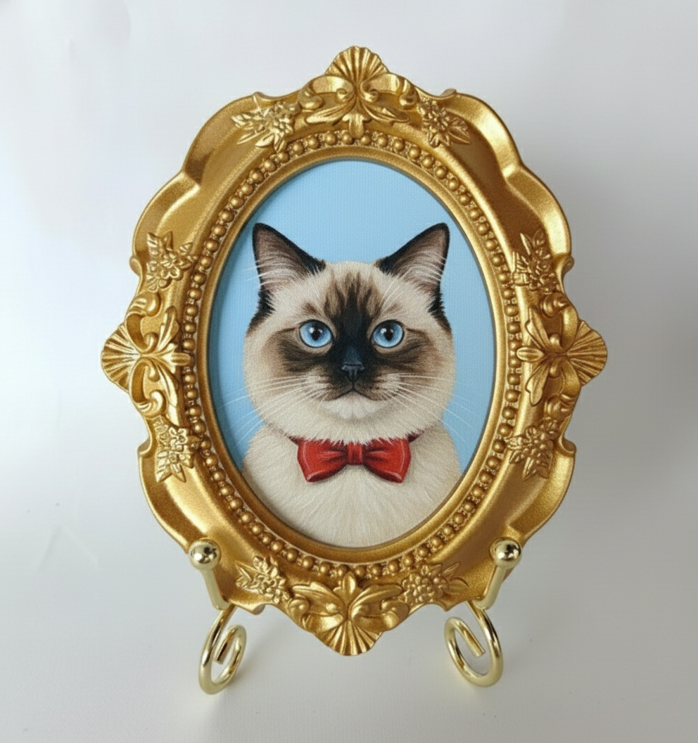 Custom Hand-Painted Pet Memorial Portrait–  Cat Remembrance Gift,Pet Loss Keepsake with Ornate Mini Frame