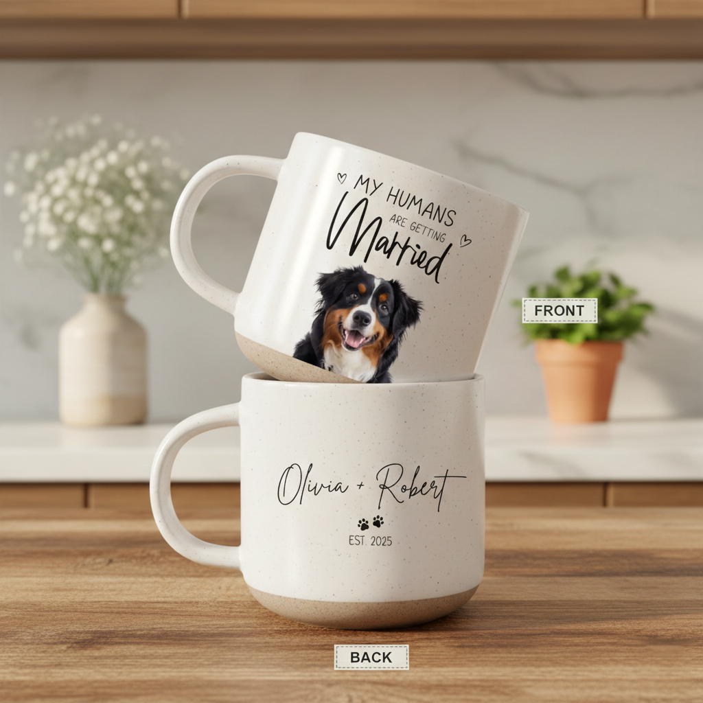 Custom Dog Engagement Pottery Mug, Personalized My Humans Are Getting Married Mug, Custom Pet Wedding Gift