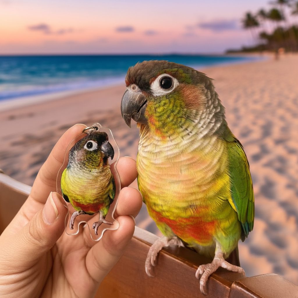 Custom Parrot Photo Keychain - Personalized Acrylic Bird Keychain Cut To Shape - Gift For Bird Lovers
