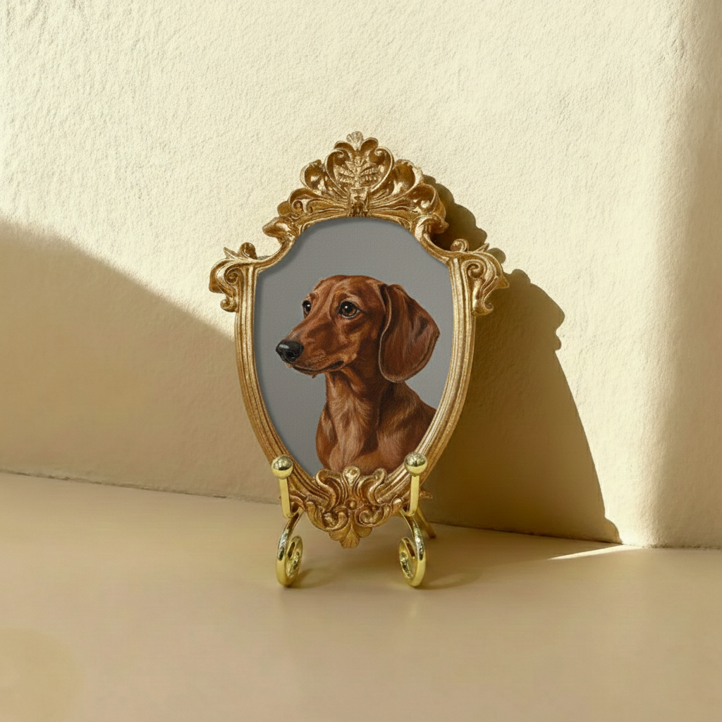 Hand-Painted Dachshund Portrait From Photo - Acrylic Dog Painting In Gold Frame - Dachshund Mom Gift