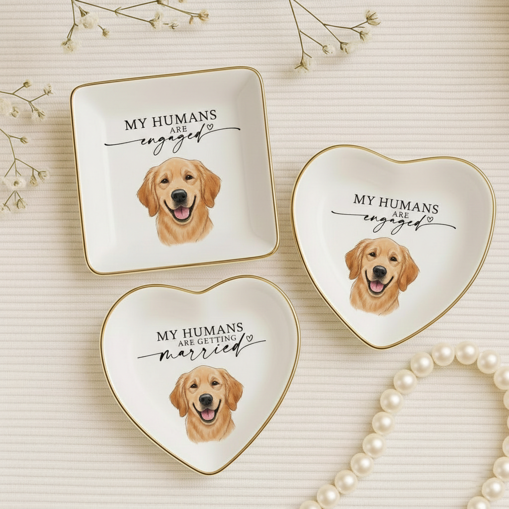 Custom Pet Portrait Ring Dish, Personalized Ceramic Dog Wedding Keepsake, My Humans Are Getting Married, Engagement Gift for Bride & Couple, My Humans Are Getting Married